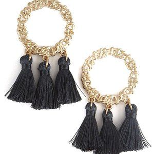 Chainlink Hoop Tassel Earring(Dark Teal)